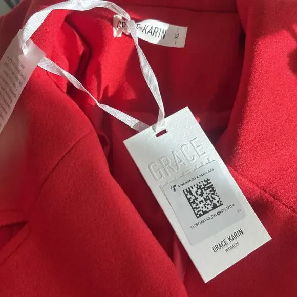 GRACE KARIN Women Lapel Double-Breasted Trench Coat Jacket Teal Red XL / New!! - Picture 7 of 16